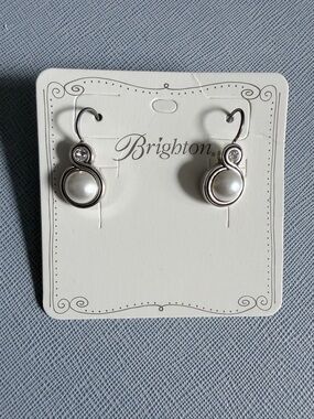 Brighton Silver-Tone Pearl and Crystal Drop Earrings - White